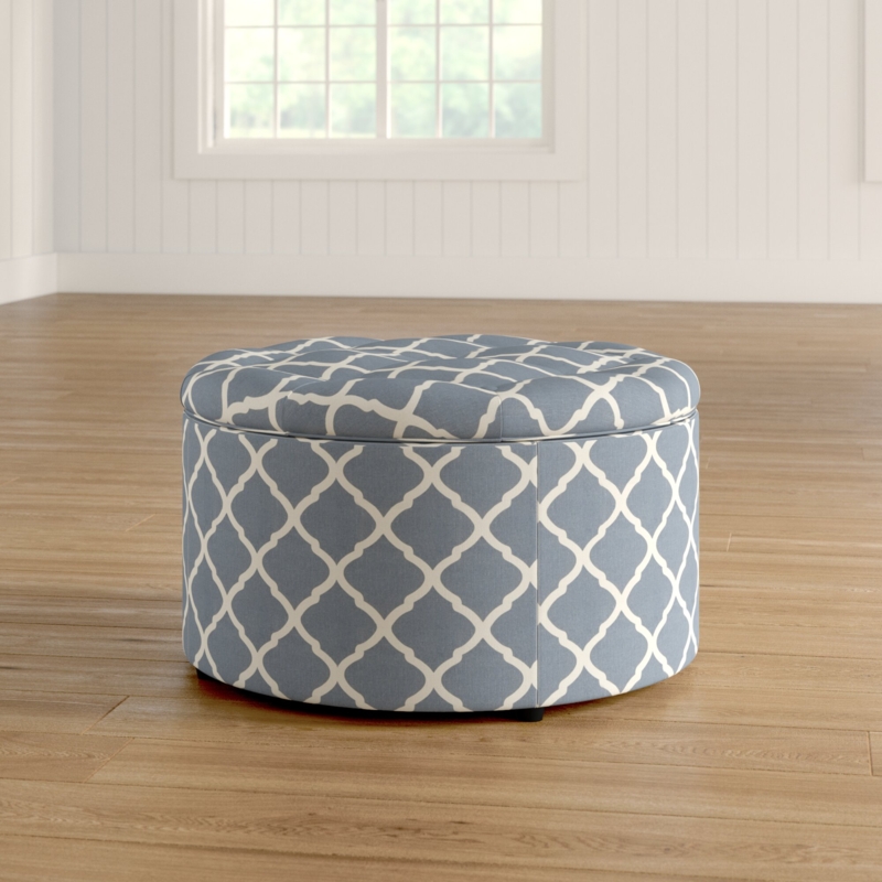 Round Button-Tufted Storage Ottoman