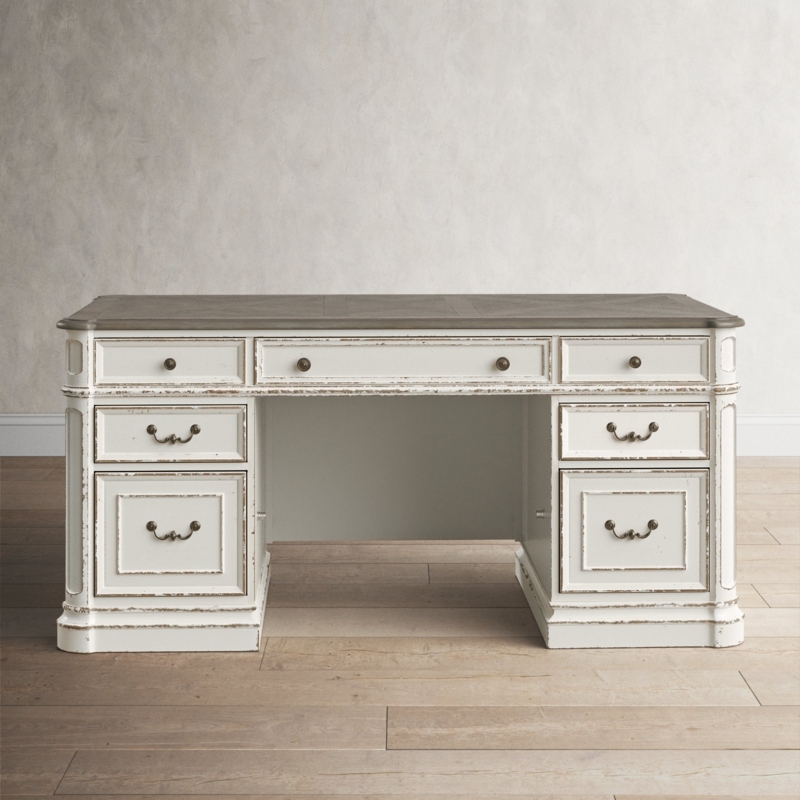 Executive Wooden Desk with File Cabinets