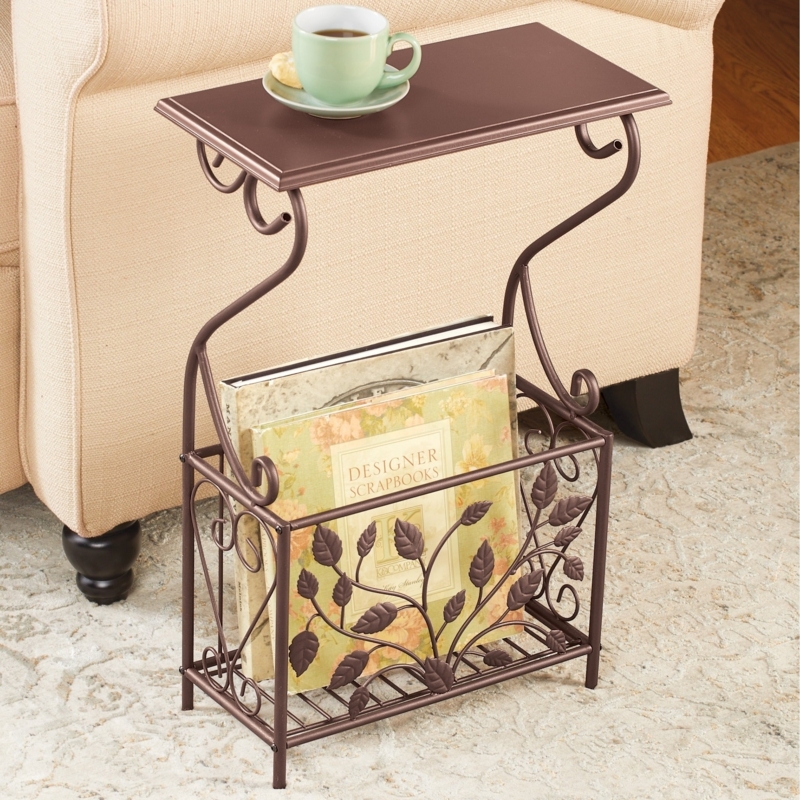 Wood Top Accent Table with Magazine Rack
