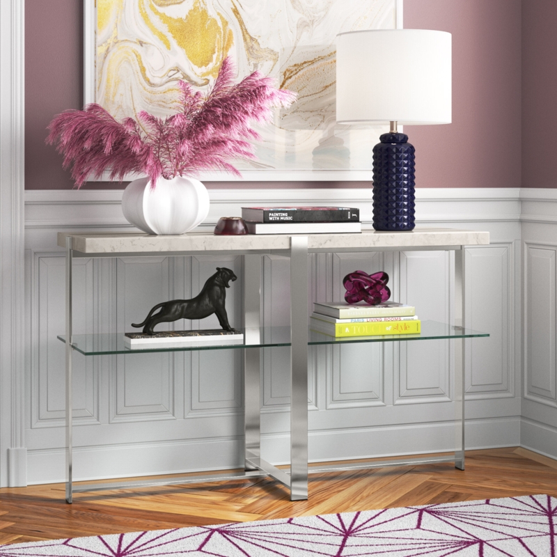 Marble Console Table with Glass Shelf