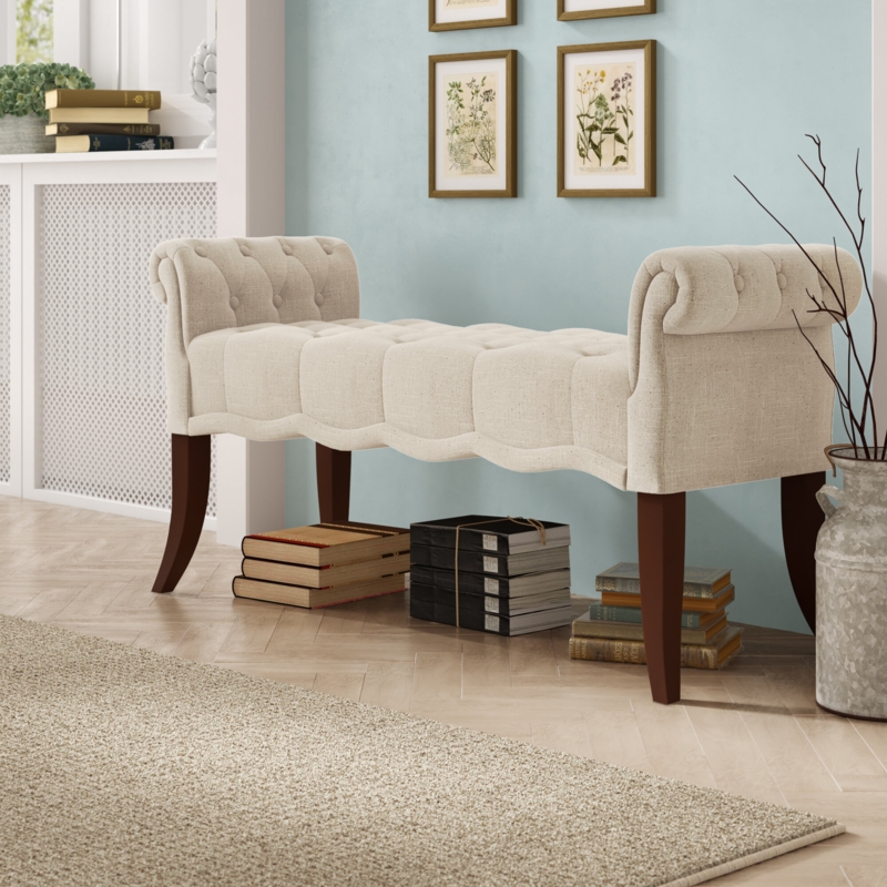 French Country Style Bench with Button Tufts