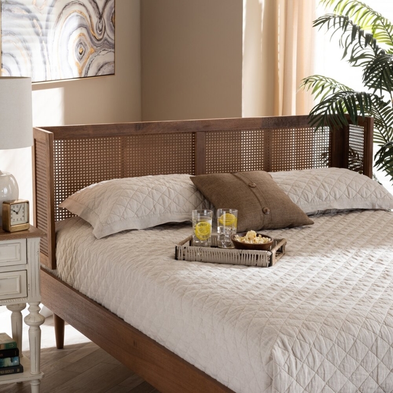 Vintage Chic Rattan-Embedded Headboard