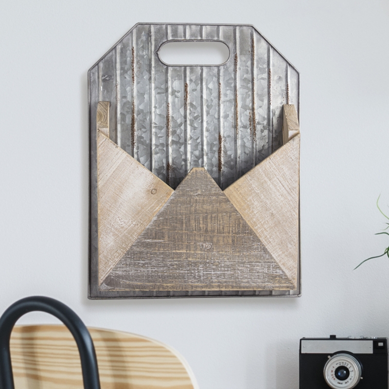 Rustic Wood and Metal Hanging Magazine Rack