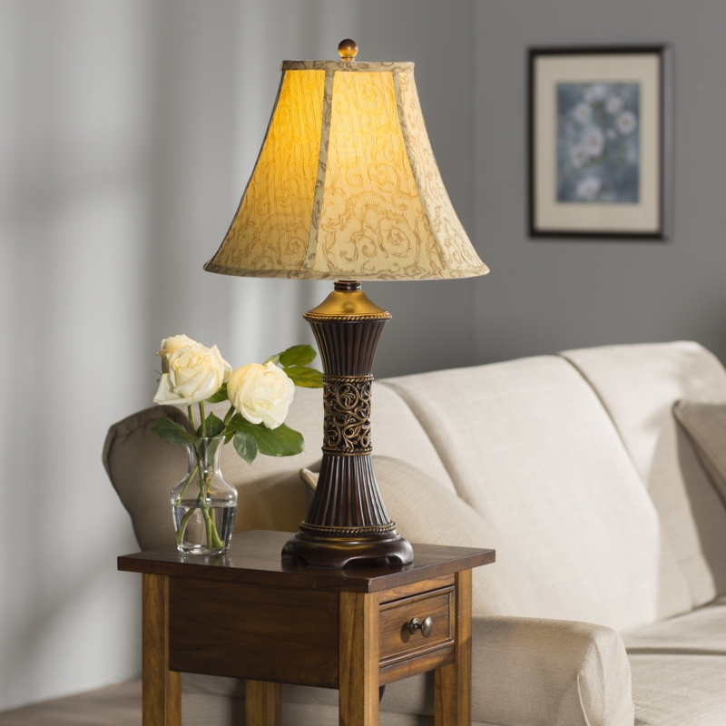 Hourglass-Shaped Table Lamp with Scrolling Vine Design