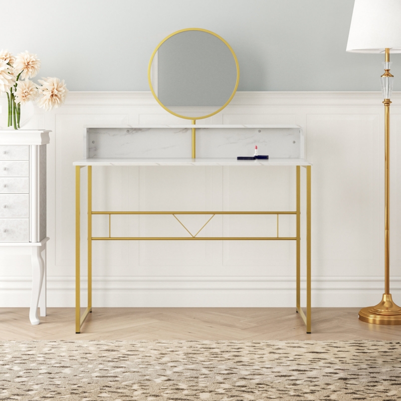 White Vanity and Study Table Combo