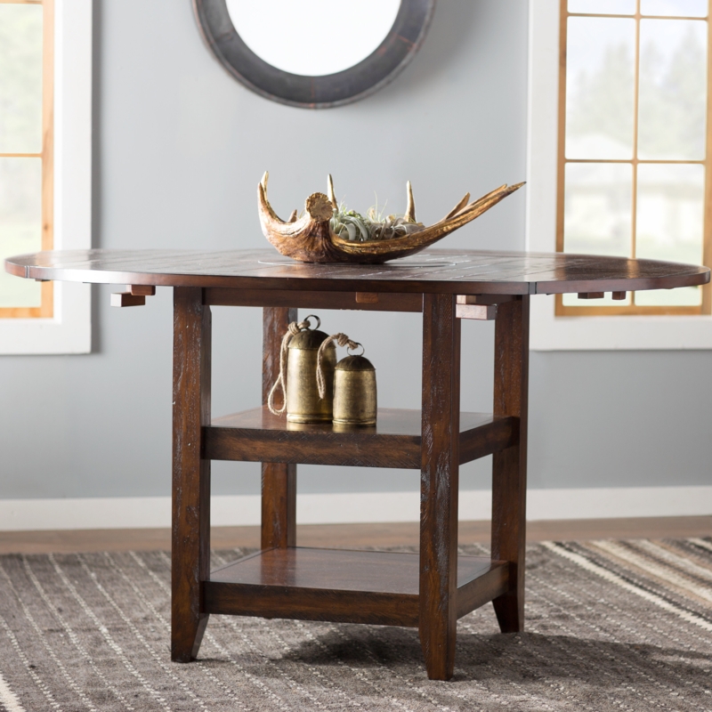 Round Counter-Height Kitchen Island with Shelves