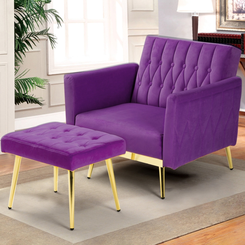 Velvet Accent Chair with Convertible Bed