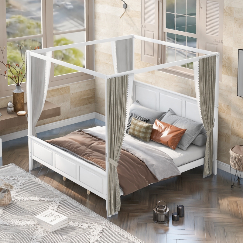 Modern Canopy Bed with Recessed Panels