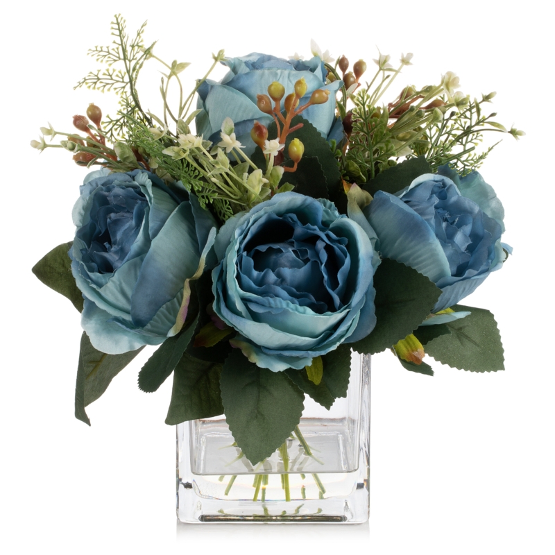 Mixed Peony Silk Flower Arrangement in Glass Vase