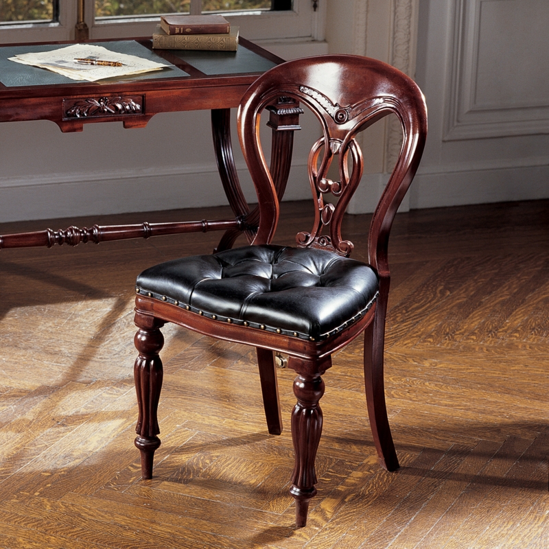 Hand-Carved Mahogany Chair with Leather Seat