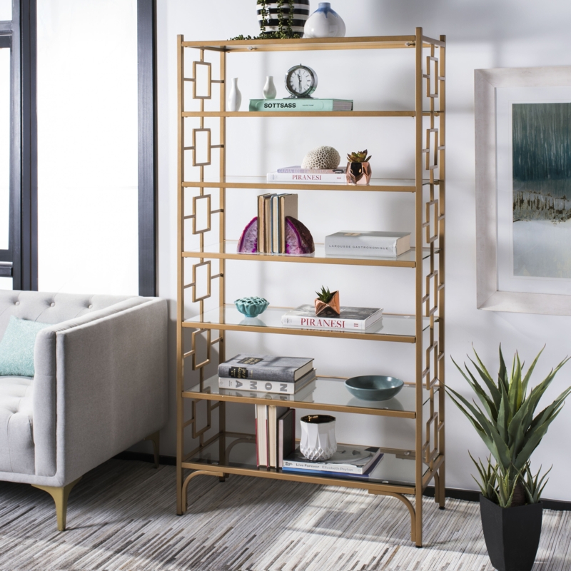 Quatrefoil 7-Tier Gold Étagère with Clear Shelves