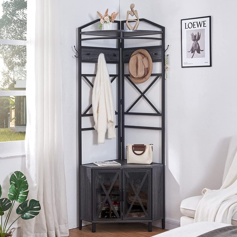 Corner Hall Tree with Multifunctional Storage