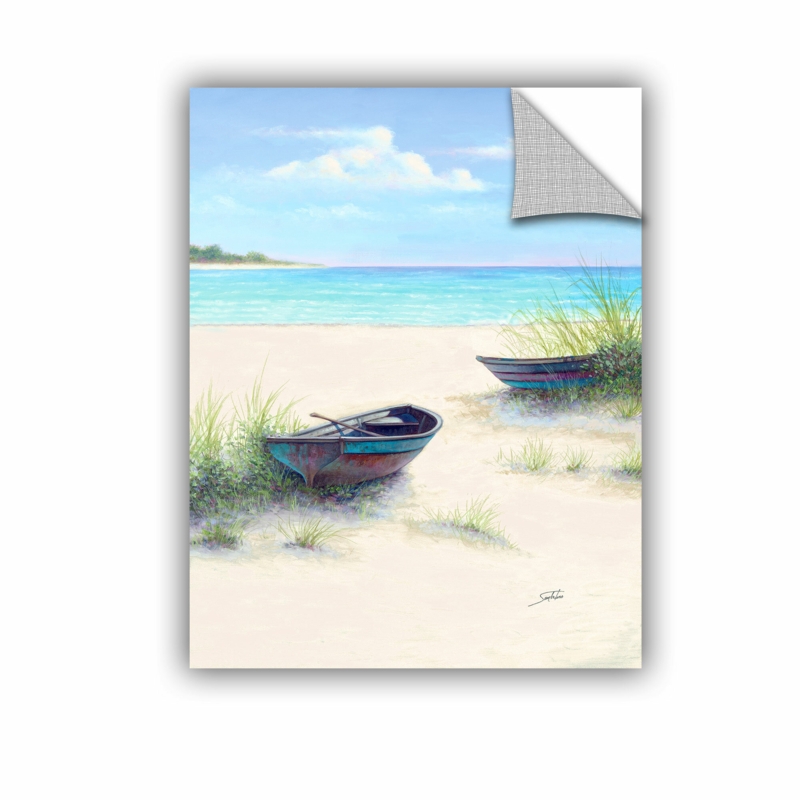 Metal Boats on Sandy Beach Wall Art