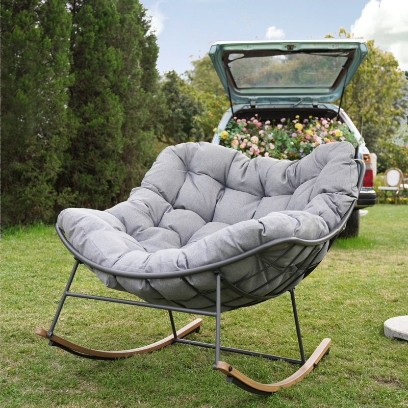 Powder-Coated Steel Outdoor Rocking Chair with Cushion