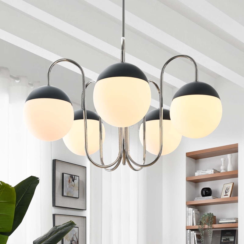 5-Light Sphere Chandelier with Frosted Glass Shades