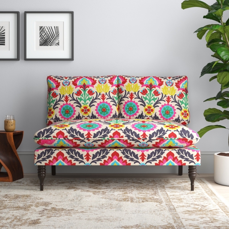 Armless Settee with Botanical Pattern