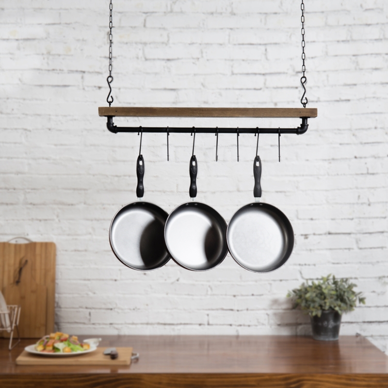 Rustic Wood and Industrial Pipe Ceiling Hanging Rack