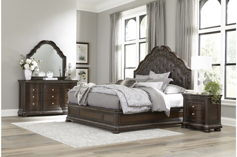 Dark Cherry Upholstered King Sleigh Bedroom Set