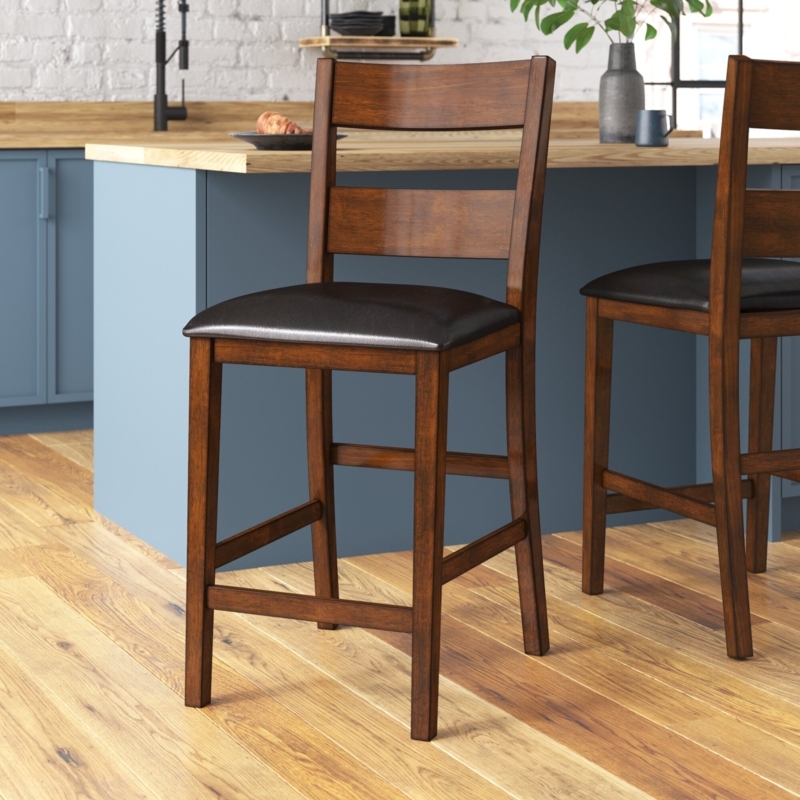 Rustic Ladder-Back Barstools with Upholstered Seat