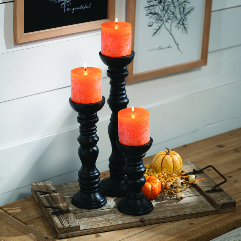 Black Mango Wood Candlestick Trio