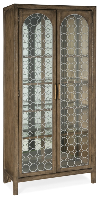Resort-Inspired Display Cabinet with Metal Fretwork