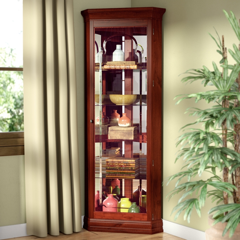Rustic Wood Corner Cabinet with Glass Door