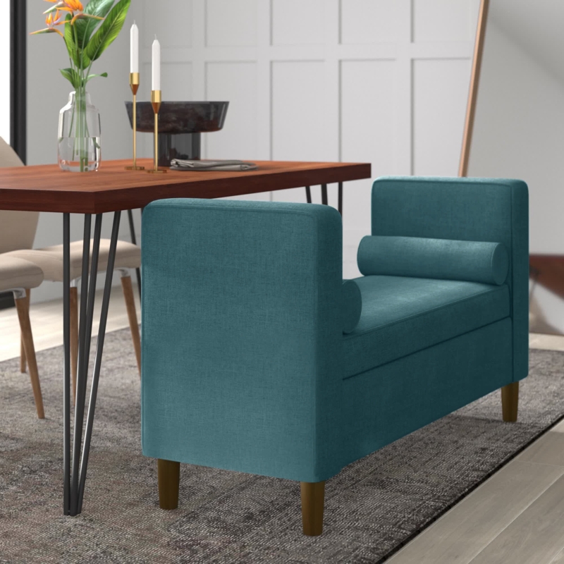 Upholstered Storage Bench with Bolster Pillows