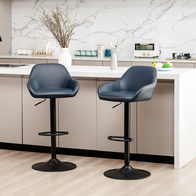 Faux Leather Bar Stool Set with Orange Stitching