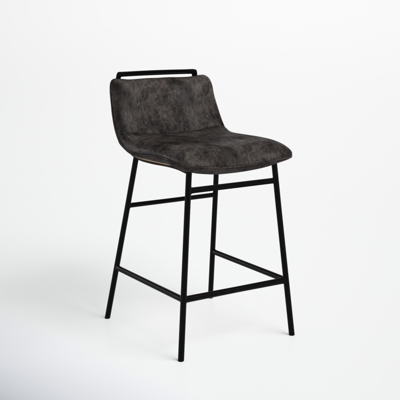 Leather Low-Back Stool with Metal Frame