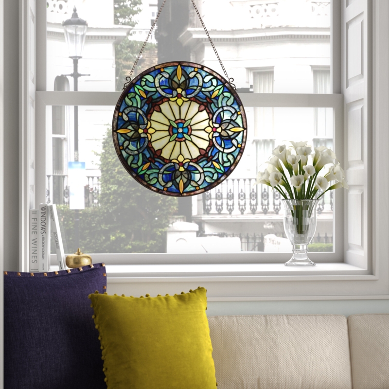 Victorian Stained Glass Window Panel with Cabochons