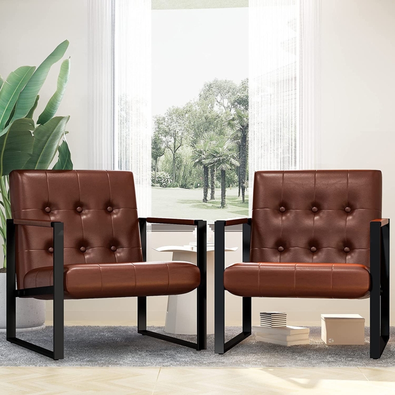 Mid-Century Modern Faux Leather Armchair Set
