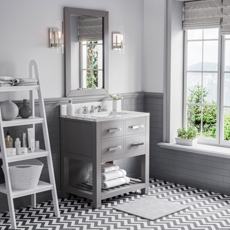 Contemporary Single Vanity Set with Linen Rack