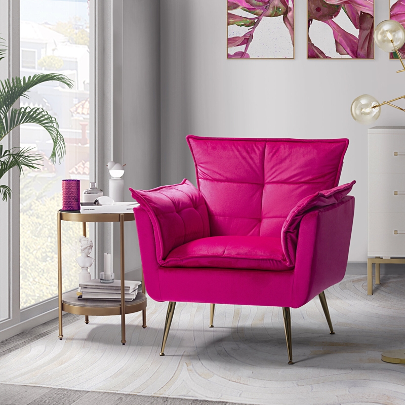 Modern Velvet Armchair with Golden Legs