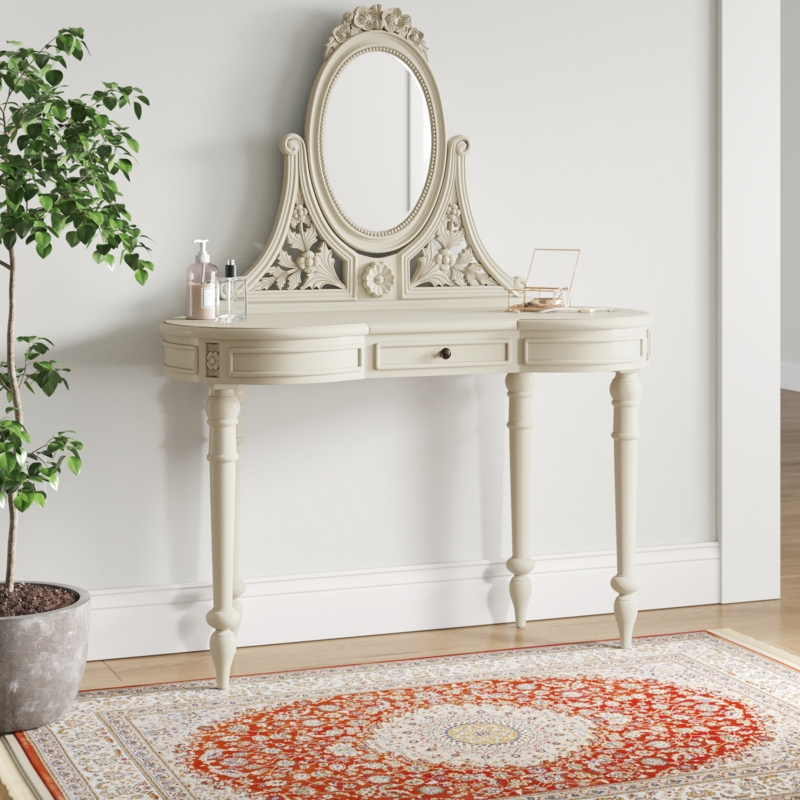 French Vanity Dressing Table with Beveled Mirror