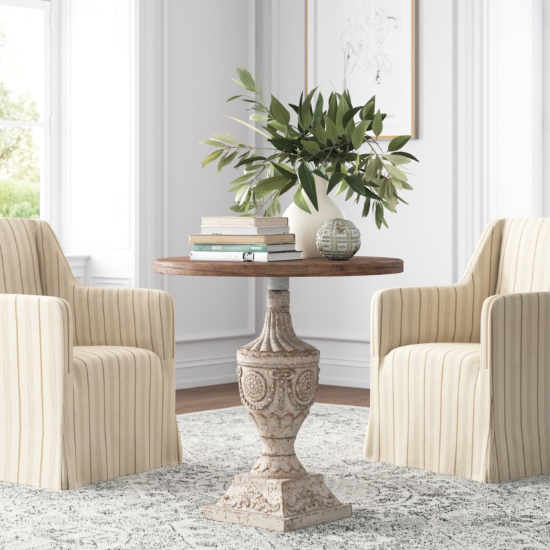 Petite Two-Tone Dining Table with Pedestal Base