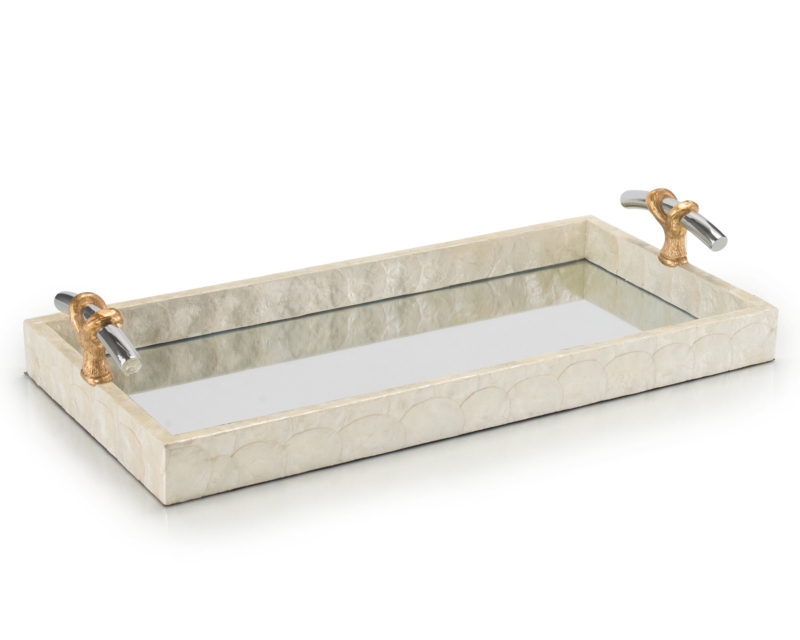 White Capiz Tray with Mirrored Center