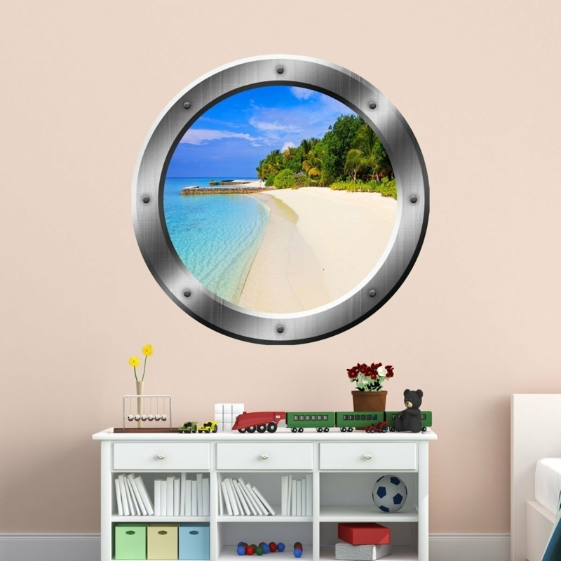 Tropical Beach Porthole 3D Ocean Wall Decal