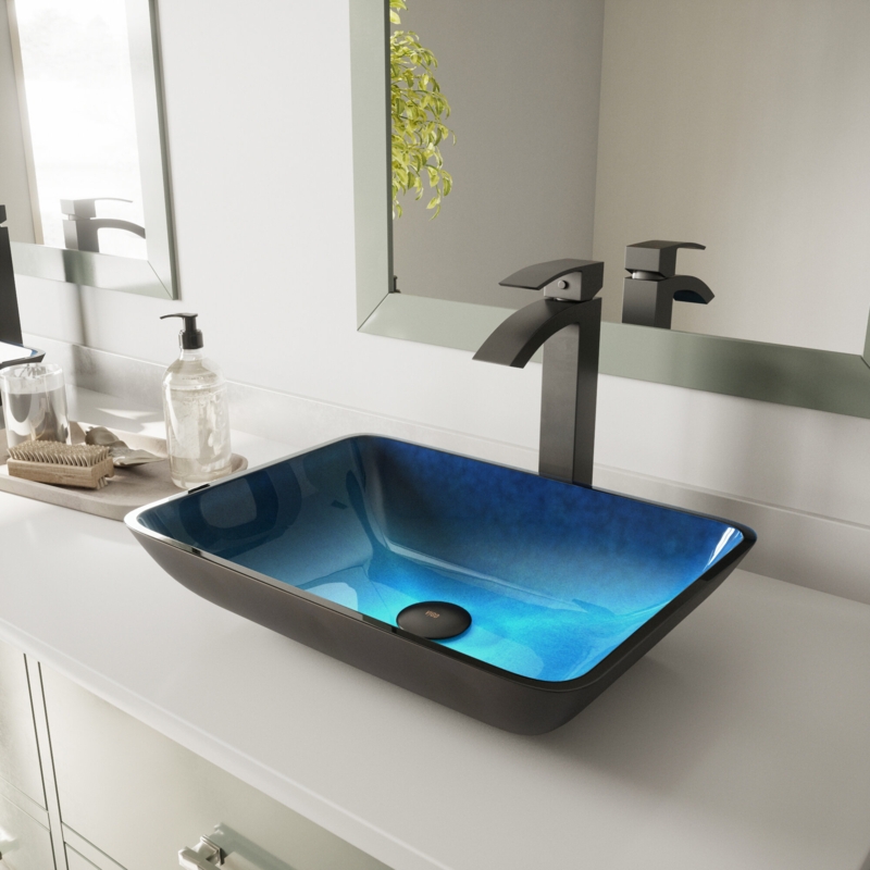 Hand-Painted Rectangular Glass Bathroom Sink