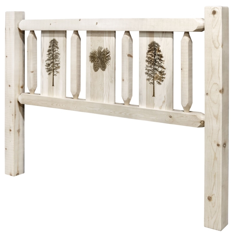 Rustic Three-Panel Headboard with Pine Tree Motif