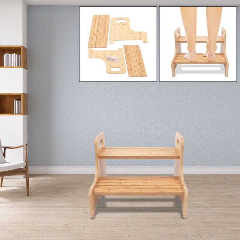 Bamboo Two-Story Portable Step Stool for Children