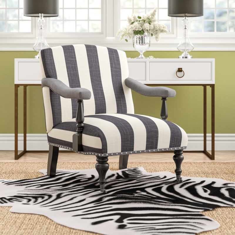 Charcoal Striped Arm Chair with Nailhead Trim
