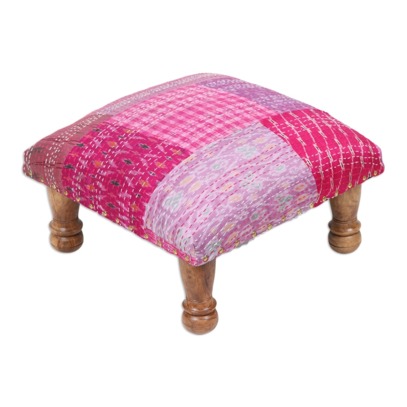Patchwork Pink Cotton Footstool