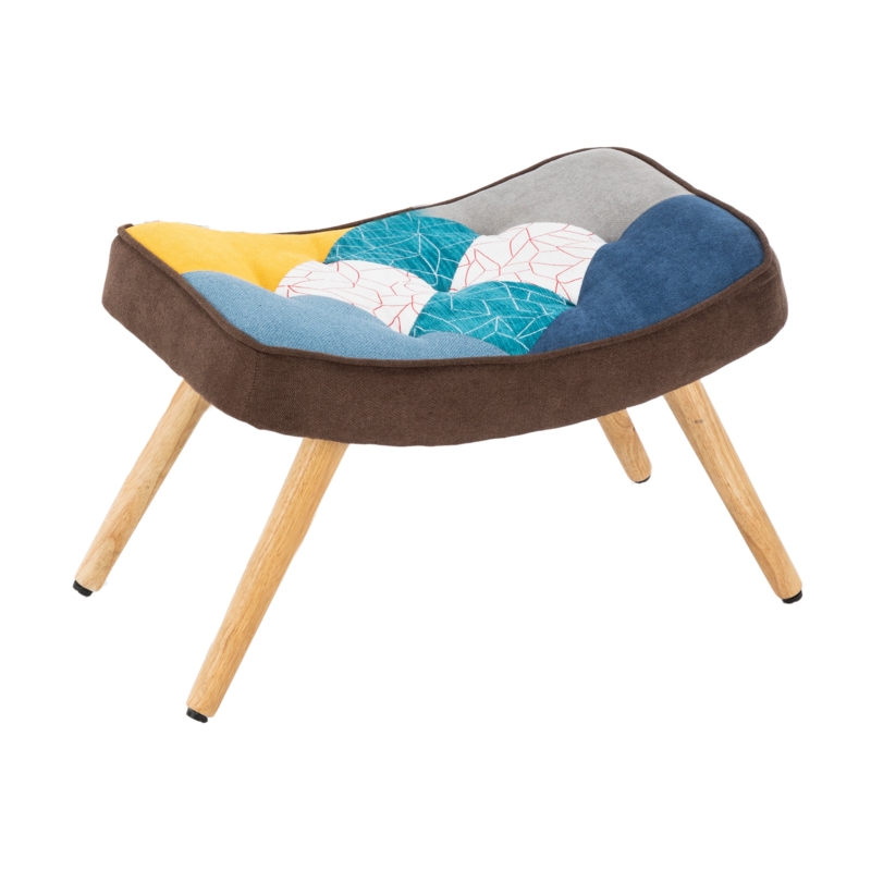 Retro Modern Accent Ottoman with Multicolor Cushion