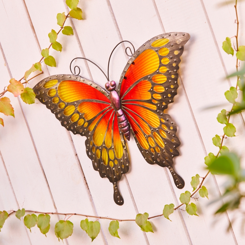Metal and Glass Butterfly Wall Sculpture
