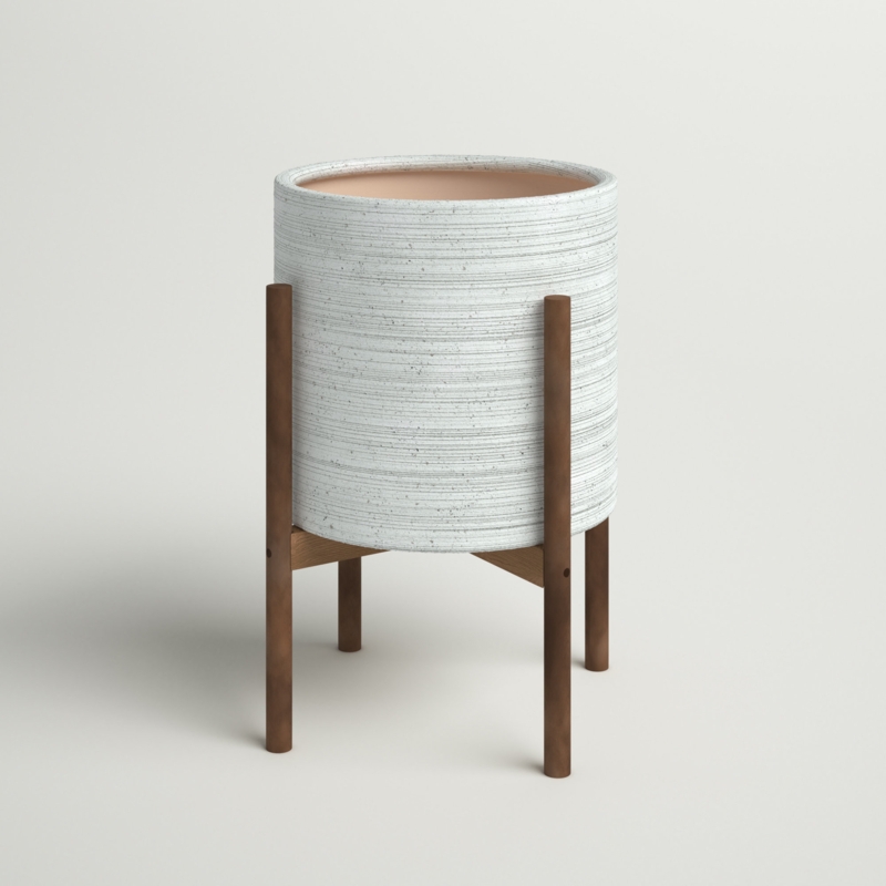 Speckled Ceramic Pot Planter with Minimalist Stand