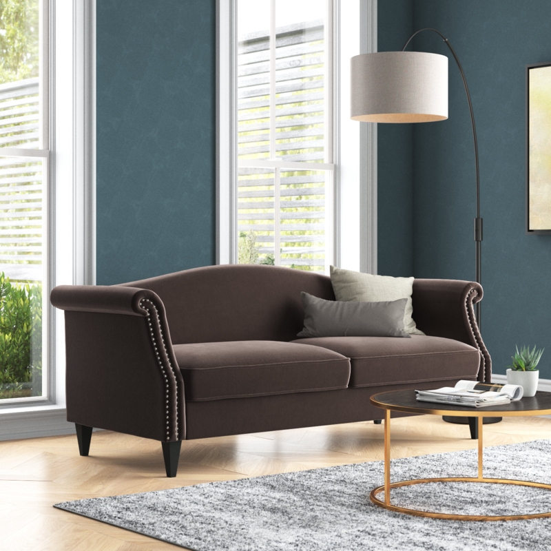 77'' Velvet Sofa with Rolled Tuxedo Arms