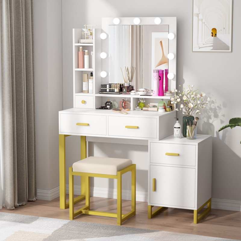 Dressing Table Set with Large LED-Lit Mirror