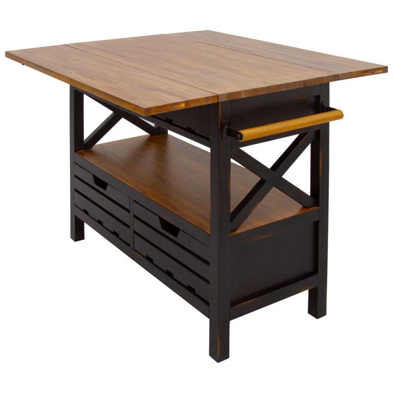 Kitchen Island with Fold-Out Top & Push-Through Drawers