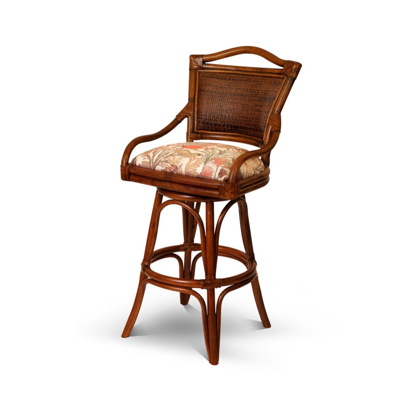 Rattan Barstool with Woven Cane Upholstery