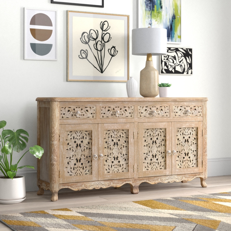 Artisan Mango Wood Sideboard with Openwork Design